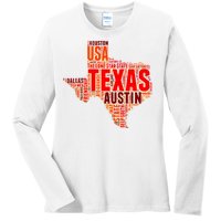 Texas State Word Map Ladies Long Sleeve Shirt