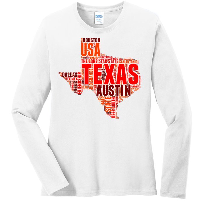 Texas State Word Map Ladies Long Sleeve Shirt