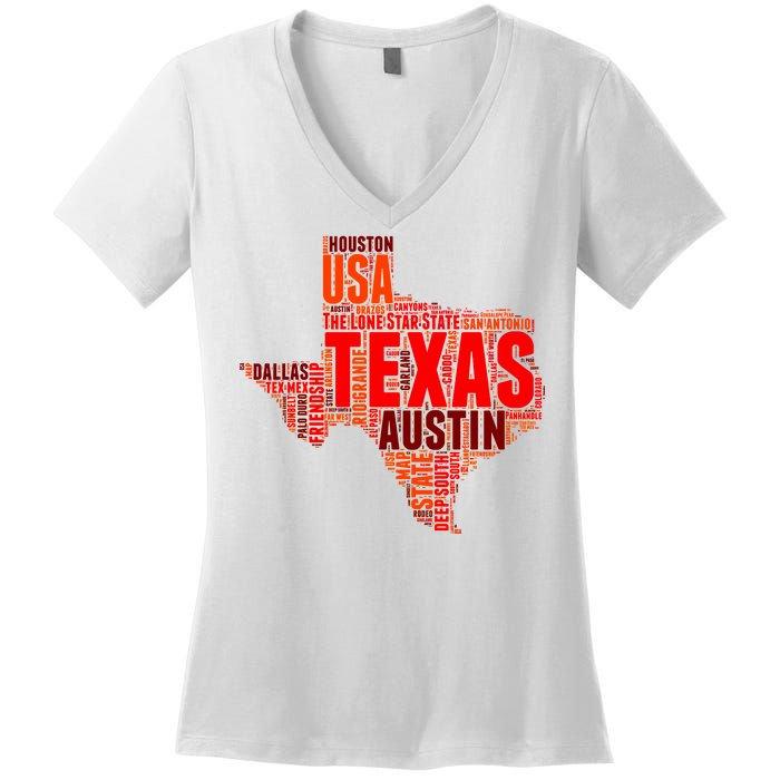 Texas State Word Map Women's V-Neck T-Shirt