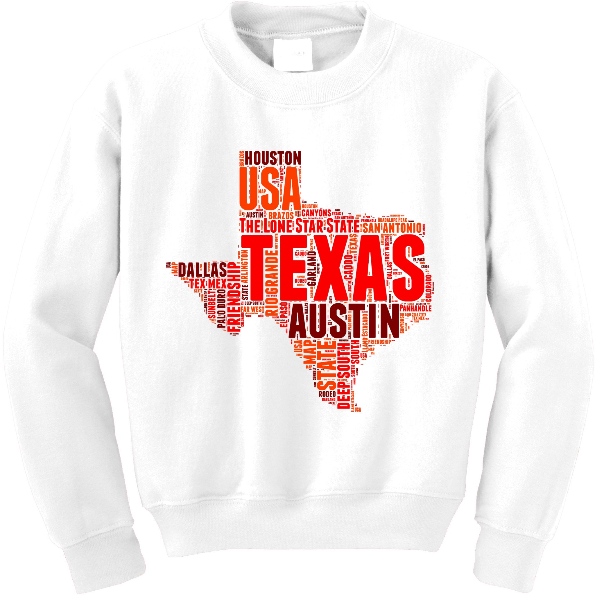 Texas State Word Map Kids Sweatshirt