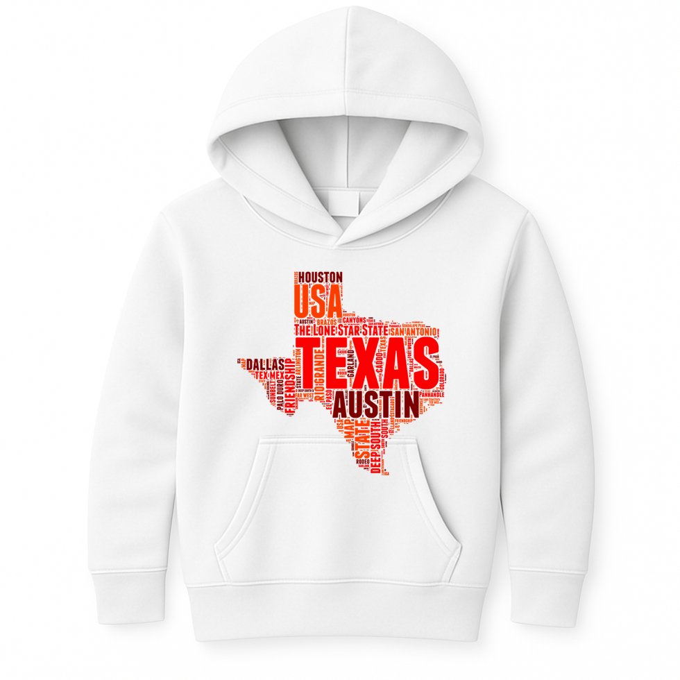 Texas State Word Map Kids Hoodie