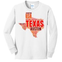 Texas State Word Map Kids Long Sleeve Shirt