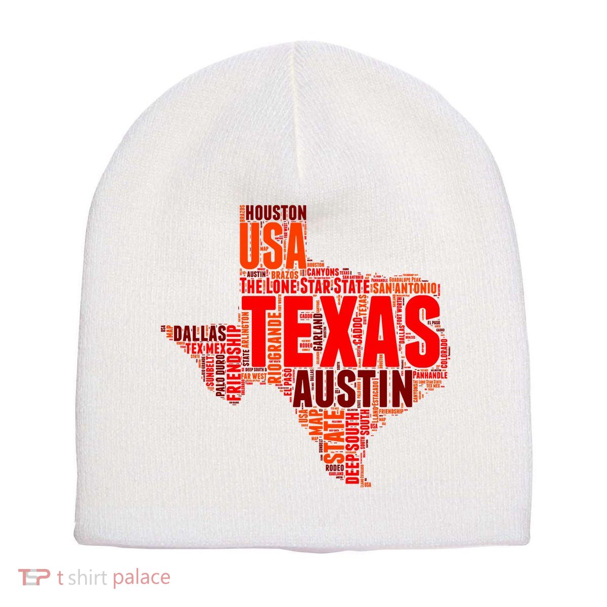 Texas State Word Map Short Acrylic Beanie
