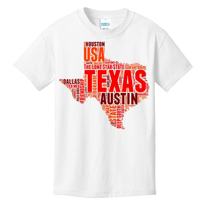 Texas State Word Map Kids T-Shirt