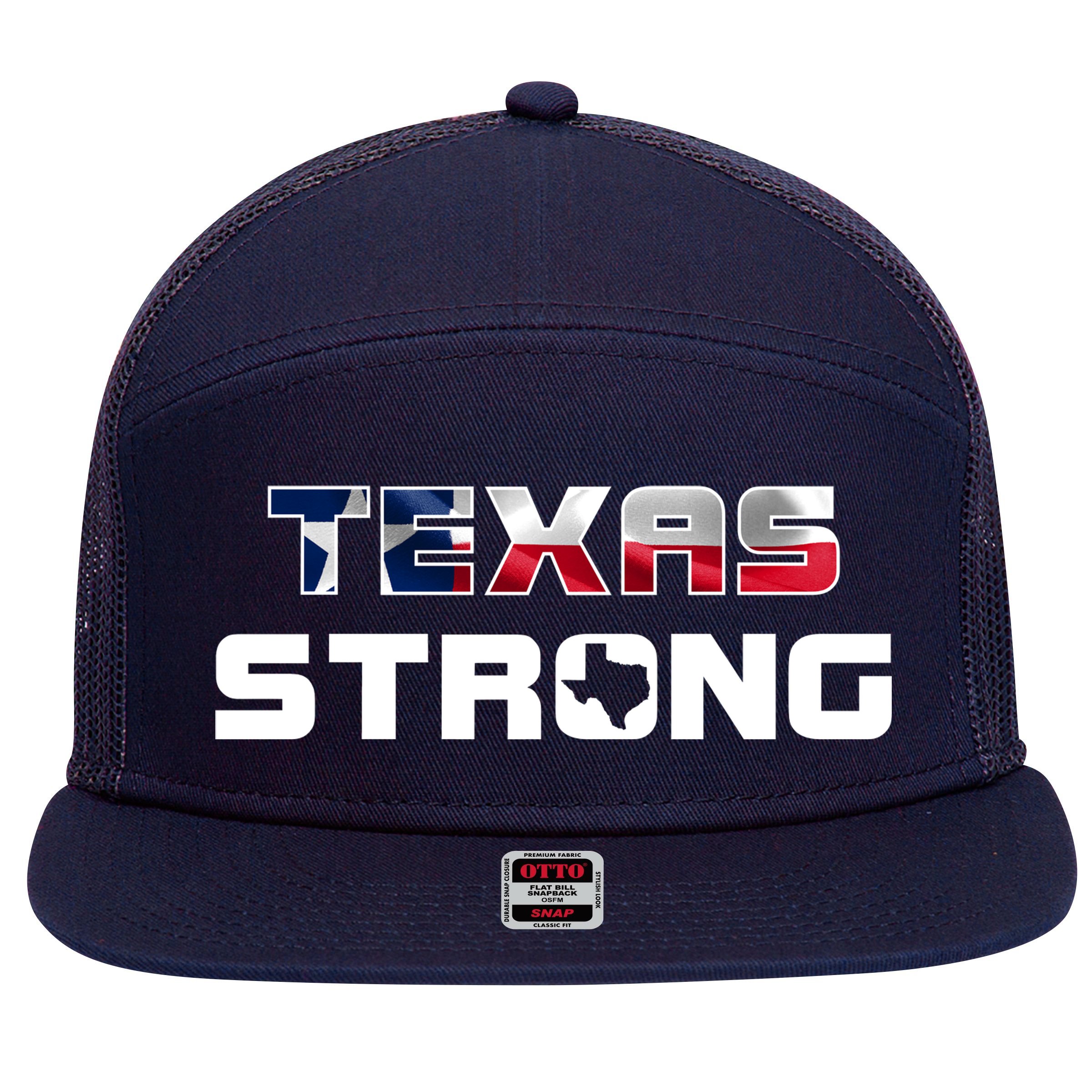 Texas Strong State Flag Logo 7 Panel Mesh Trucker Snapback Hat