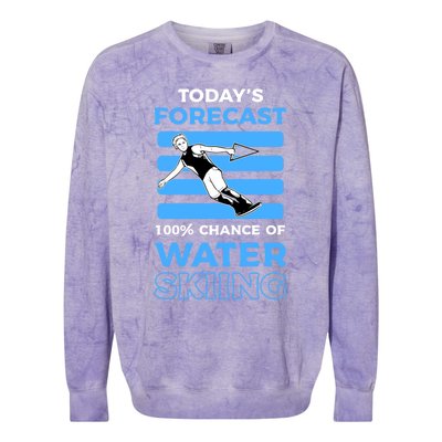 Todays Forecast 100% Chance Of Water Skiing Gift Colorblast Crewneck Sweatshirt