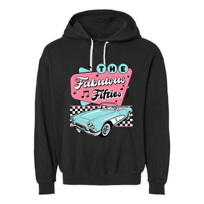 The Fifties 1950s Car Music Checkerboard Rockabilly Sock Hop Garment-Dyed Fleece Hoodie