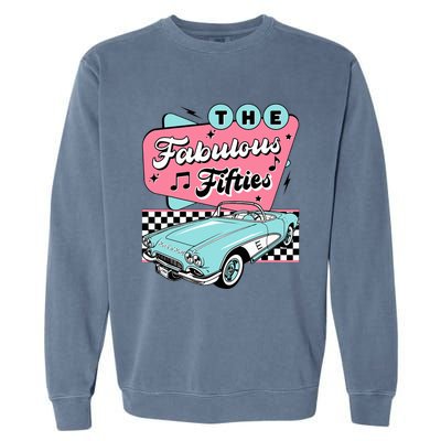 The Fifties 1950s Car Music Checkerboard Rockabilly Sock Hop Garment-Dyed Sweatshirt