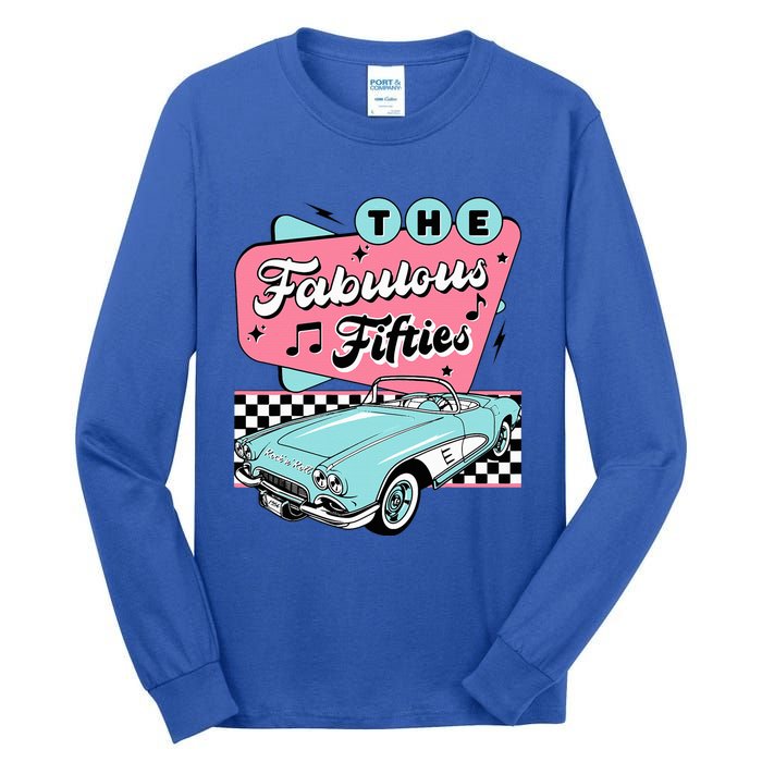 The Fifties 1950s Car Music Checkerboard Rockabilly Sock Hop Tall Long Sleeve T-Shirt