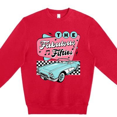 The Fifties 1950s Car Music Checkerboard Rockabilly Sock Hop Premium Crewneck Sweatshirt