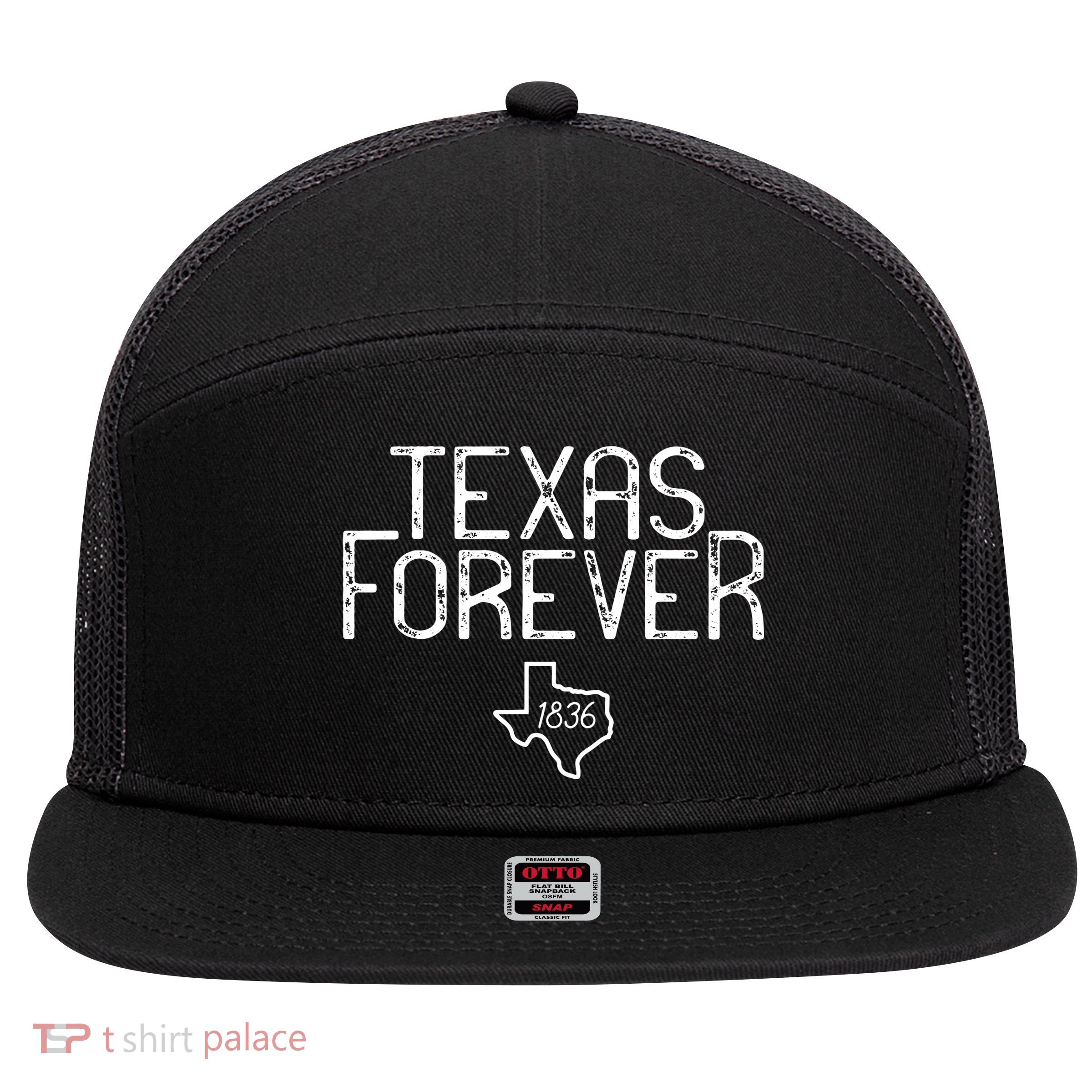 Texas Forever 1836 Aged Font 7 Panel Mesh Trucker Snapback Hat