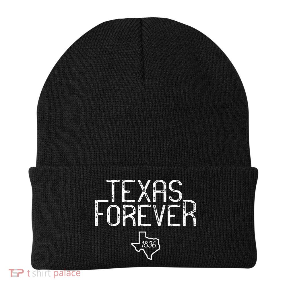 Texas Forever 1836 Aged Font Knit Cap Winter Beanie