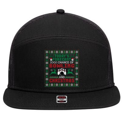 TodayS Forecast 100% Chance Of Bowling And Christmas Gift 7 Panel Mesh Trucker Snapback Hat