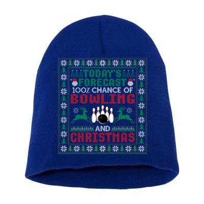 TodayS Forecast 100% Chance Of Bowling And Christmas Gift Short Acrylic Beanie