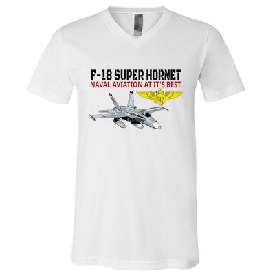 The F 18 Super Hornet In Action.Naval Aviation At Its Best. V-Neck T-Shirt