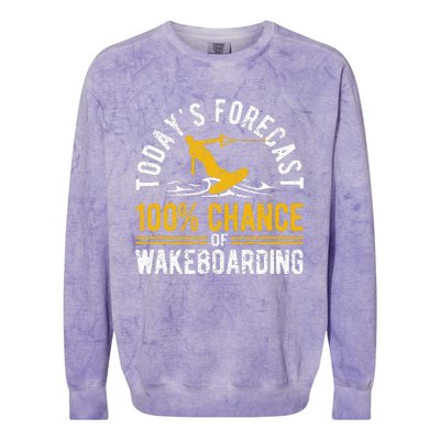 TodayS Forecast 100 Chance Of Wakeboarding Funny Wakeboard Colorblast Crewneck Sweatshirt