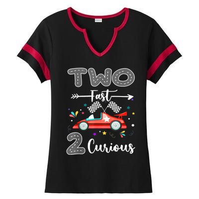 Two Fast 2 Curious Racing 2nd Birthday Gifts Boy Girl Ladies Halftime Notch Neck Tee