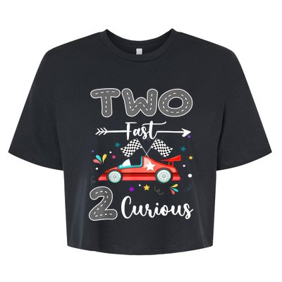 Two Fast 2 Curious Racing 2nd Birthday Gifts Boy Girl Bella+Canvas Jersey Crop Tee