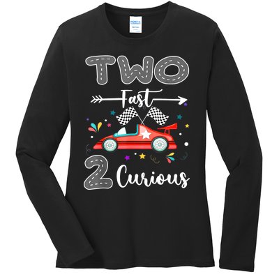 Two Fast 2 Curious Racing 2nd Birthday Gifts Boy Girl Ladies Long Sleeve Shirt