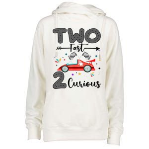 Two Fast 2 Curious Racing 2nd Birthday gift Womens Funnel Neck Pullover Hood