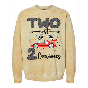 Two Fast 2 Curious Racing 2nd Birthday gift Colorblast Crewneck Sweatshirt