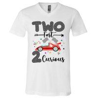 Two Fast 2 Curious Racing 2nd Birthday gift V-Neck T-Shirt