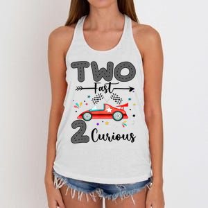 Two Fast 2 Curious Racing 2nd Birthday gift Women's Knotted Racerback Tank