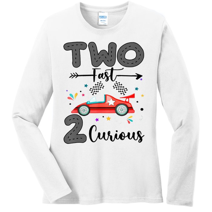 Two Fast 2 Curious Racing 2nd Birthday gift Ladies Long Sleeve Shirt