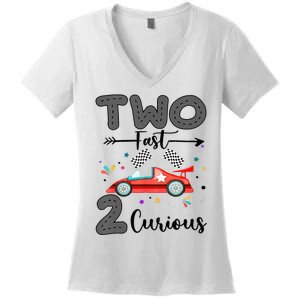 Two Fast 2 Curious Racing 2nd Birthday gift Women's V-Neck T-Shirt