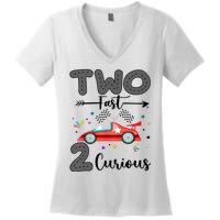 Two Fast 2 Curious Racing 2nd Birthday gift Women's V-Neck T-Shirt