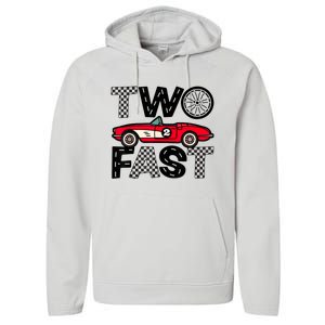 Two Fast 2 Curious Birthday 2 Years Old Pit Crew Bday Gifts Performance Fleece Hoodie