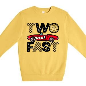 Two Fast 2 Curious Birthday 2 Years Old Pit Crew Bday Gifts Premium Crewneck Sweatshirt