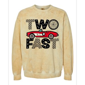 Two Fast 2 Curious Birthday 2 Years Old Pit Crew Bday Gifts Colorblast Crewneck Sweatshirt