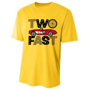 Two Fast 2 Curious Birthday 2 Years Old Pit Crew Bday Gifts Performance Sprint T-Shirt