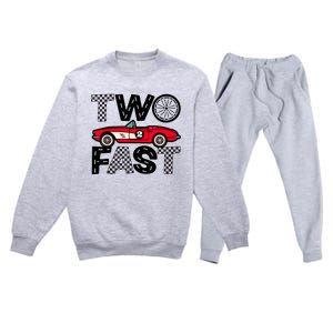 Two Fast 2 Curious Birthday 2 Years Old Pit Crew Bday Gifts Premium Crewneck Sweatsuit Set