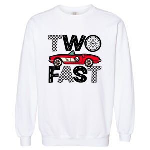 Two Fast 2 Curious Birthday 2 Years Old Pit Crew Bday Gifts Garment-Dyed Sweatshirt