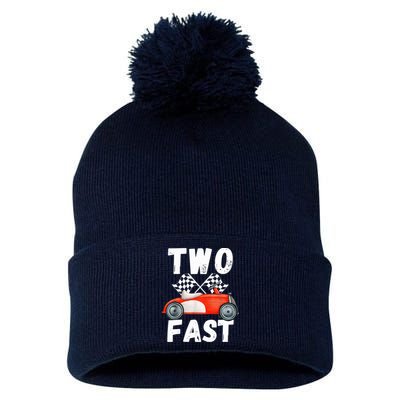 Two Fast 2 Curious Racing 2nd Birthday Race Car Pit Crew Tee Pom Pom 12in Knit Beanie