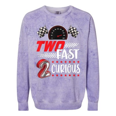 Two Fast 2 Curious Racing 2nd Birthday Two Fast Birthday Colorblast Crewneck Sweatshirt