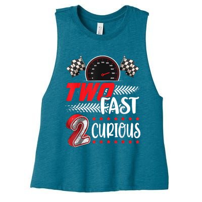 Two Fast 2 Curious Racing 2nd Birthday Two Fast Birthday Women's Racerback Cropped Tank