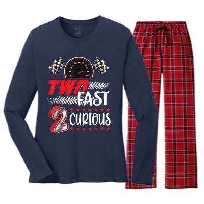 Two Fast 2 Curious Racing 2nd Birthday Two Fast Birthday Women's Long Sleeve Flannel Pajama Set 