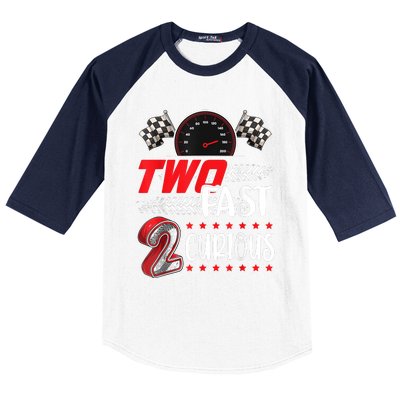 Two Fast 2 Curious Racing 2nd Birthday Two Fast Birthday Baseball Sleeve Shirt