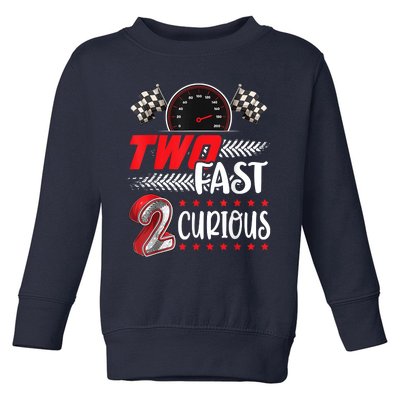 Two Fast 2 Curious Racing 2nd Birthday Two Fast Birthday Toddler Sweatshirt