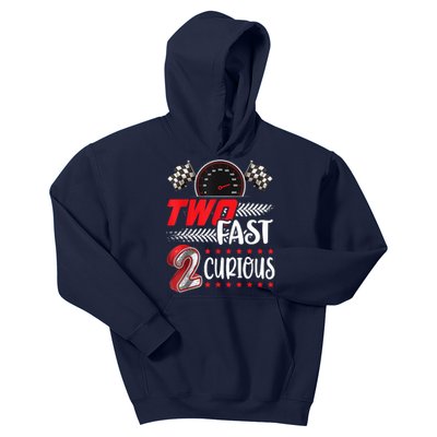 Two Fast 2 Curious Racing 2nd Birthday Two Fast Birthday Kids Hoodie