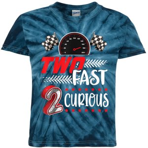 Two Fast 2 Curious Racing 2nd Birthday Two Fast Birthday Kids Tie-Dye T-Shirt