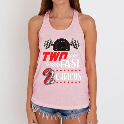 Two Fast 2 Curious Racing 2nd Birthday Two Fast Birthday Women's Knotted Racerback Tank