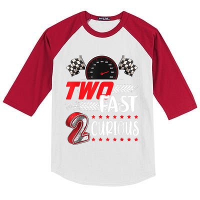 Two Fast 2 Curious Racing 2nd Birthday Two Fast Birthday Kids Colorblock Raglan Jersey