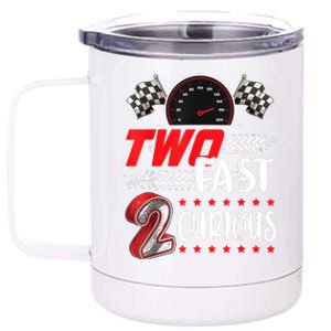 Two Fast 2 Curious Racing 2nd Birthday Two Fast Birthday 12 oz Stainless Steel Tumbler Cup