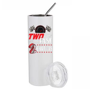 Two Fast 2 Curious Racing 2nd Birthday Two Fast Birthday Stainless Steel Tumbler