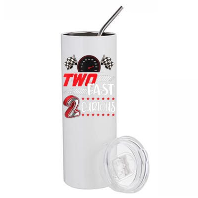 Two Fast 2 Curious Racing 2nd Birthday Two Fast Birthday Stainless Steel Tumbler