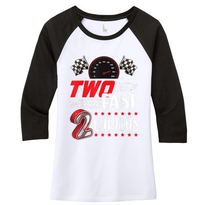 Two Fast 2 Curious Racing 2nd Birthday Two Fast Birthday Women's Tri-Blend 3/4-Sleeve Raglan Shirt